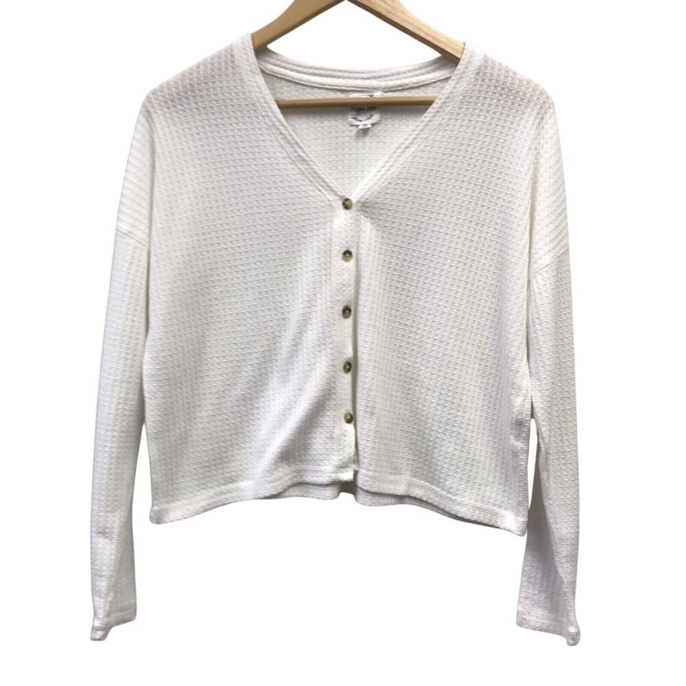 Hippie Rose Sweater Womens XS Crop Cardigan Button Front Waffle Knit